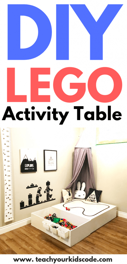 Looking for a LEGO activity table you can make at home? This DIY LEGO table is perfect for LEGO fans that have a large LEGO collection. There is so much LEGO storage in this awesome and east to make LEGO table. The best part is, you don't need to painstakingly organize your lego my color or shape! We love this design. Pin it for your next easy DIY kids project. #DIY #lego #legotable #DIYLego #DIYkids