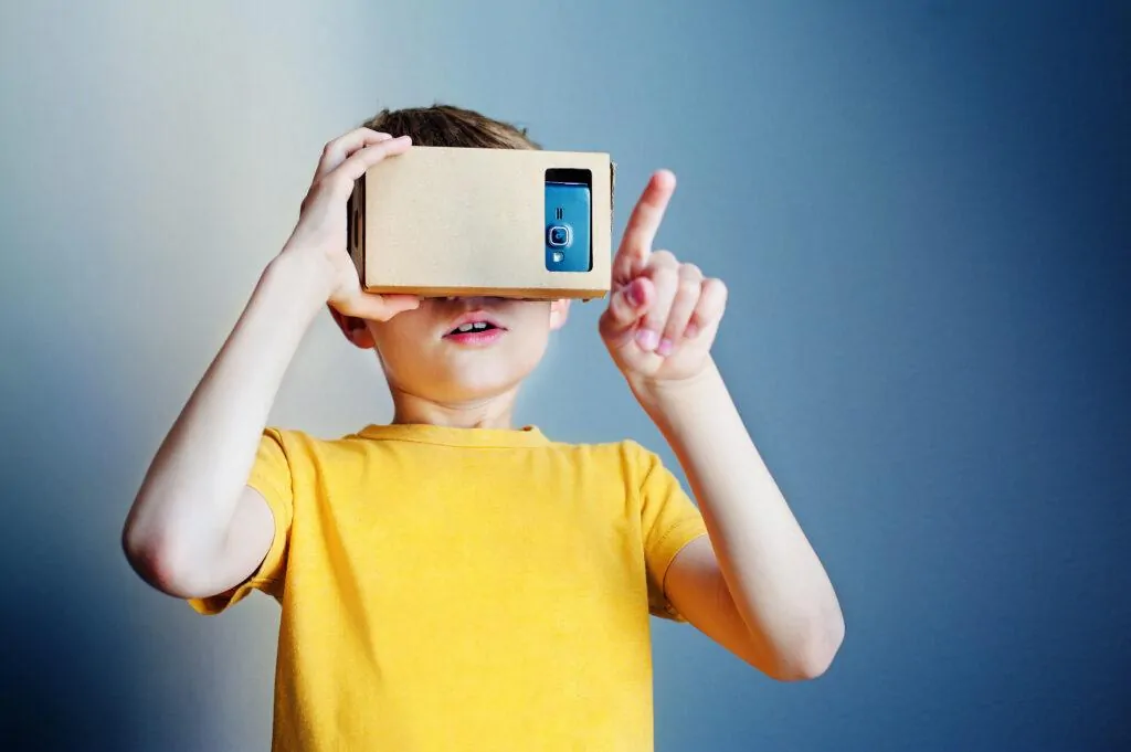 student trying out virtual reality (VR) in the classroom